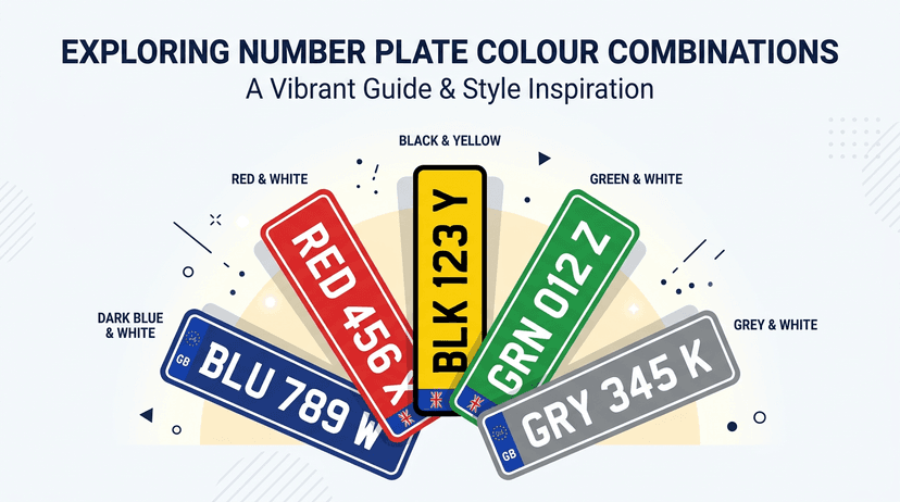 Grid of custom number plates showing different colour combinations from classic to bold