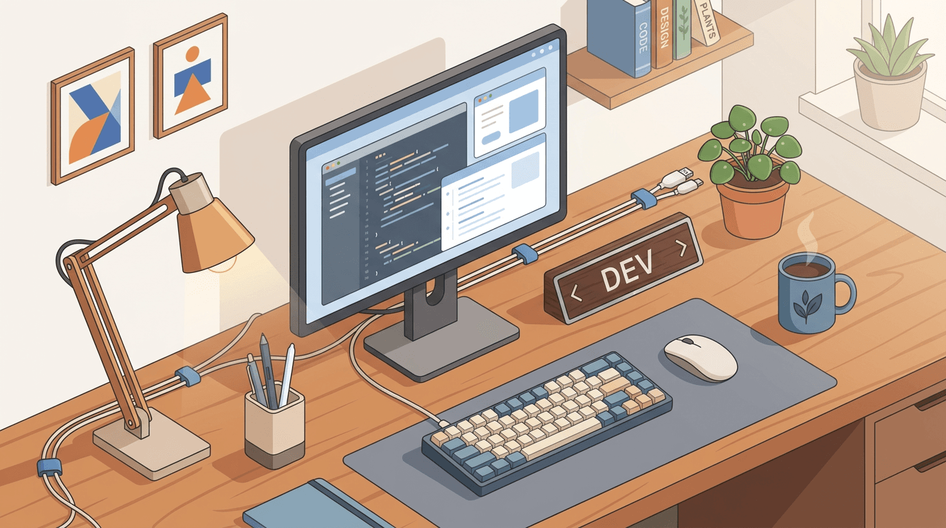 Modern home office desk setup with a custom mini number plate nameplate on display