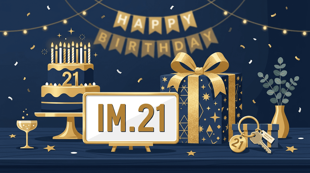 A custom number plate with '21' text displayed as a birthday gift