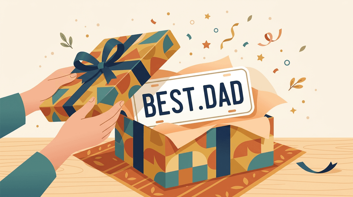 Collection of custom number plate gifts including desk plates, keyrings, and a shed sign