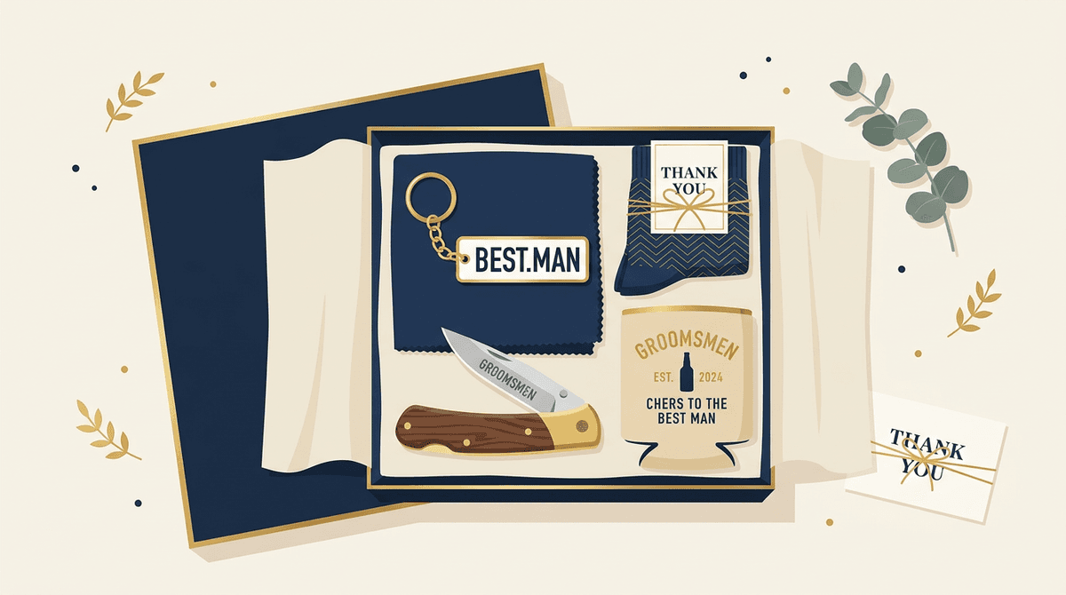 Set of personalised keyring-sized number plates with different groomsmen names