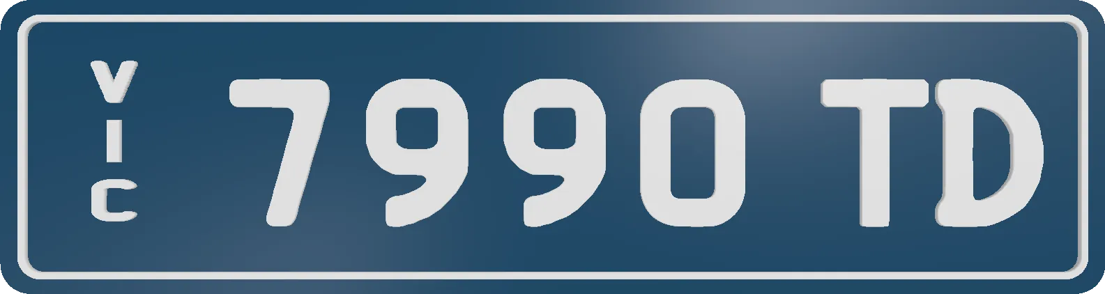 Custom plate reading '7990 TD' in white on dark blue