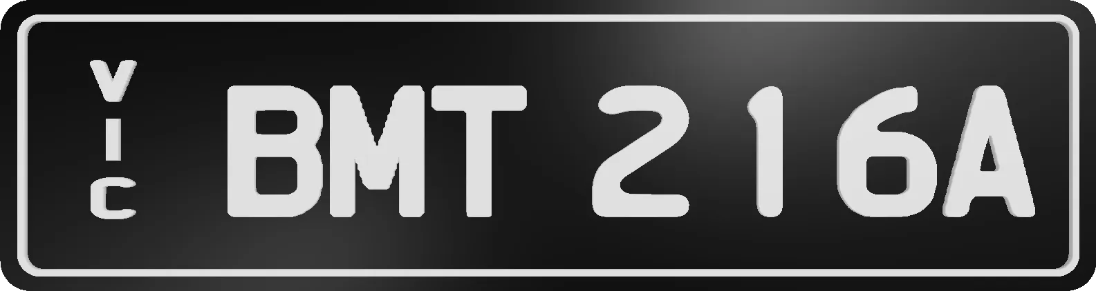 Custom plate reading 'BMT 216A' in white on black