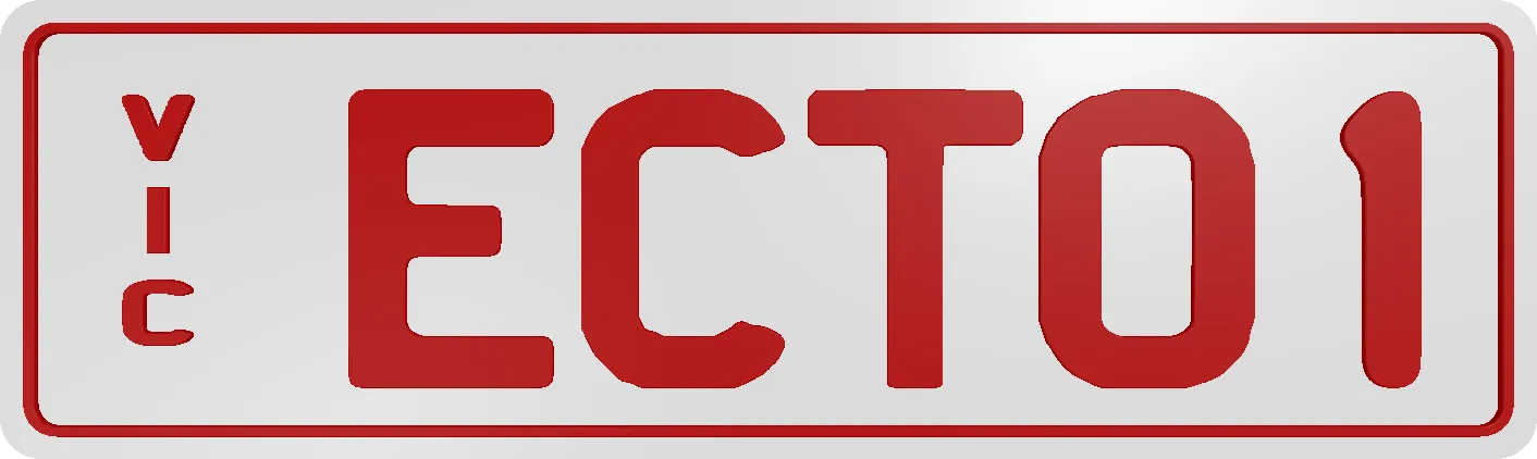 Custom plate reading 'ECTO-1' in red on white