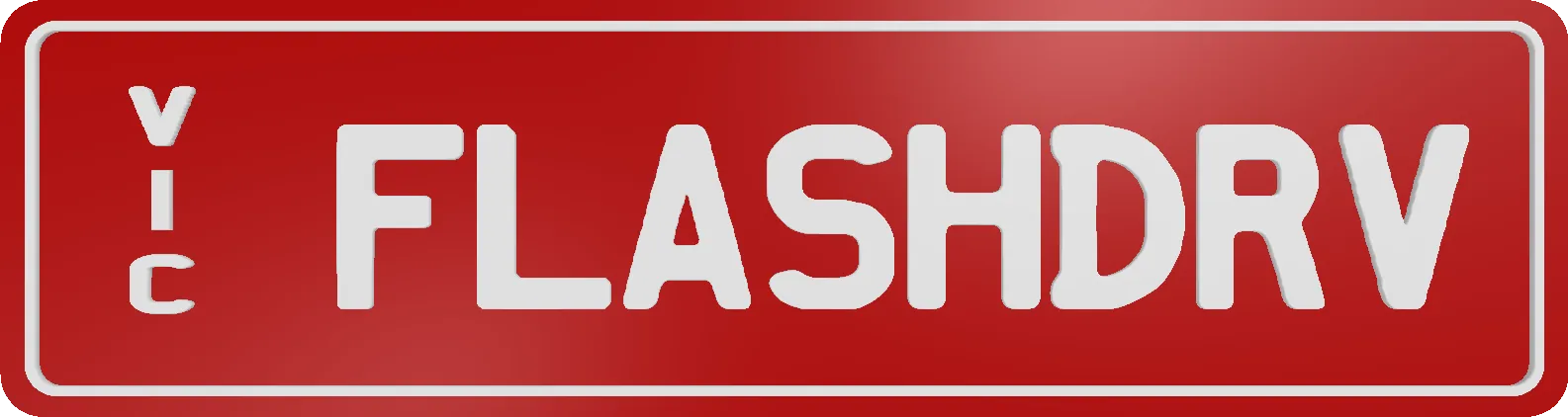 Custom plate reading 'FLASHDRV' in white on red